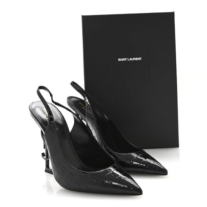 Saint Laurent Patent Crocodile Embossed Opyum 110 Slingback Pumps 41 Black 9 of 9