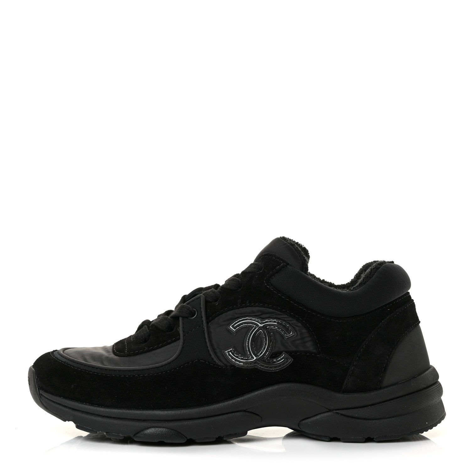 Chanel Nylon Calfskin Suede CC Sneakers 37 Black 1 of 8