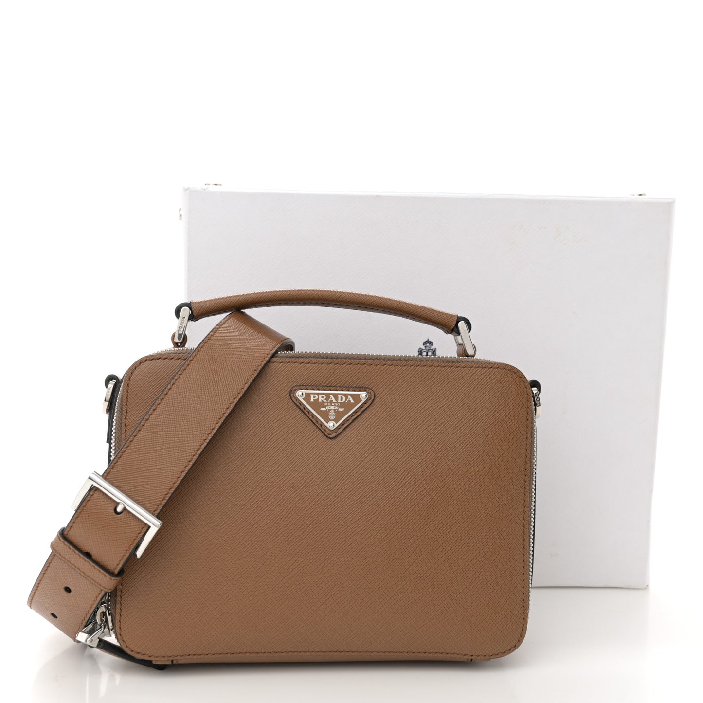 Saffiano Travel Medium Brique Crossbody Bag Cannella