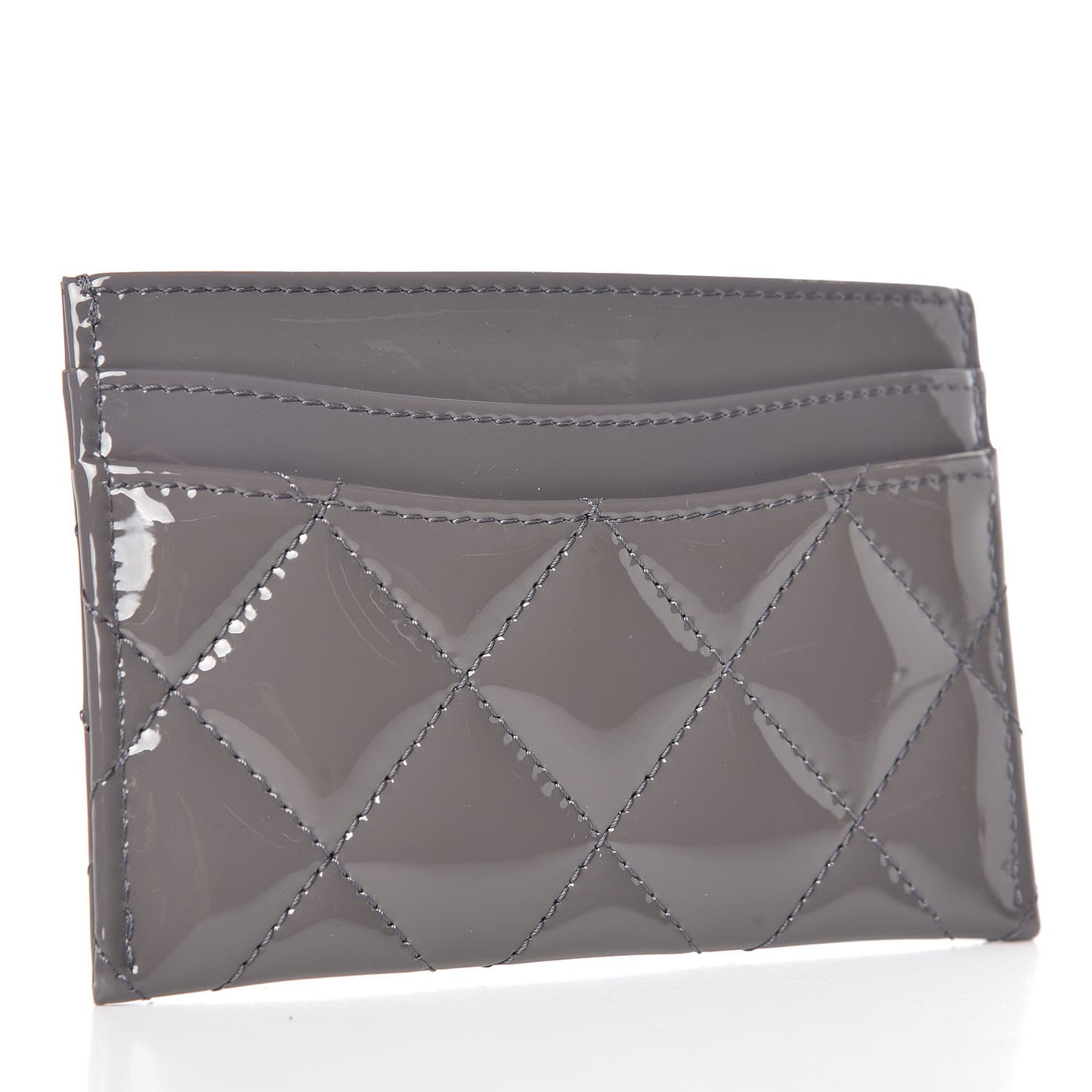 Patent Calfskin Quilted Card Holder Dark Grey