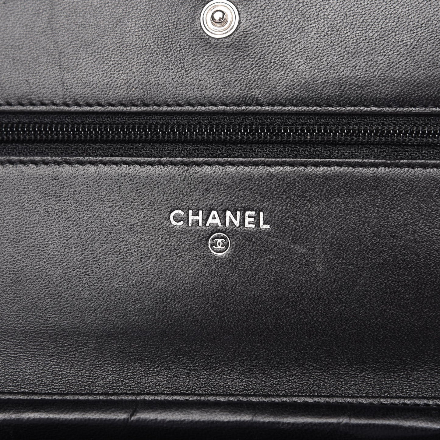 Lambskin Camellia Embossed Wallet on Chain WOC Black