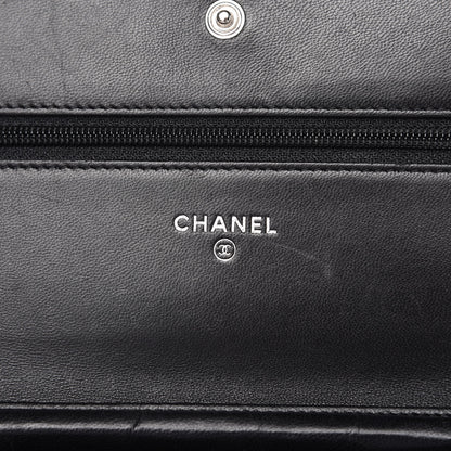Chanel Lambskin Camellia Embossed Wallet on Chain WOC Black 8 of 12