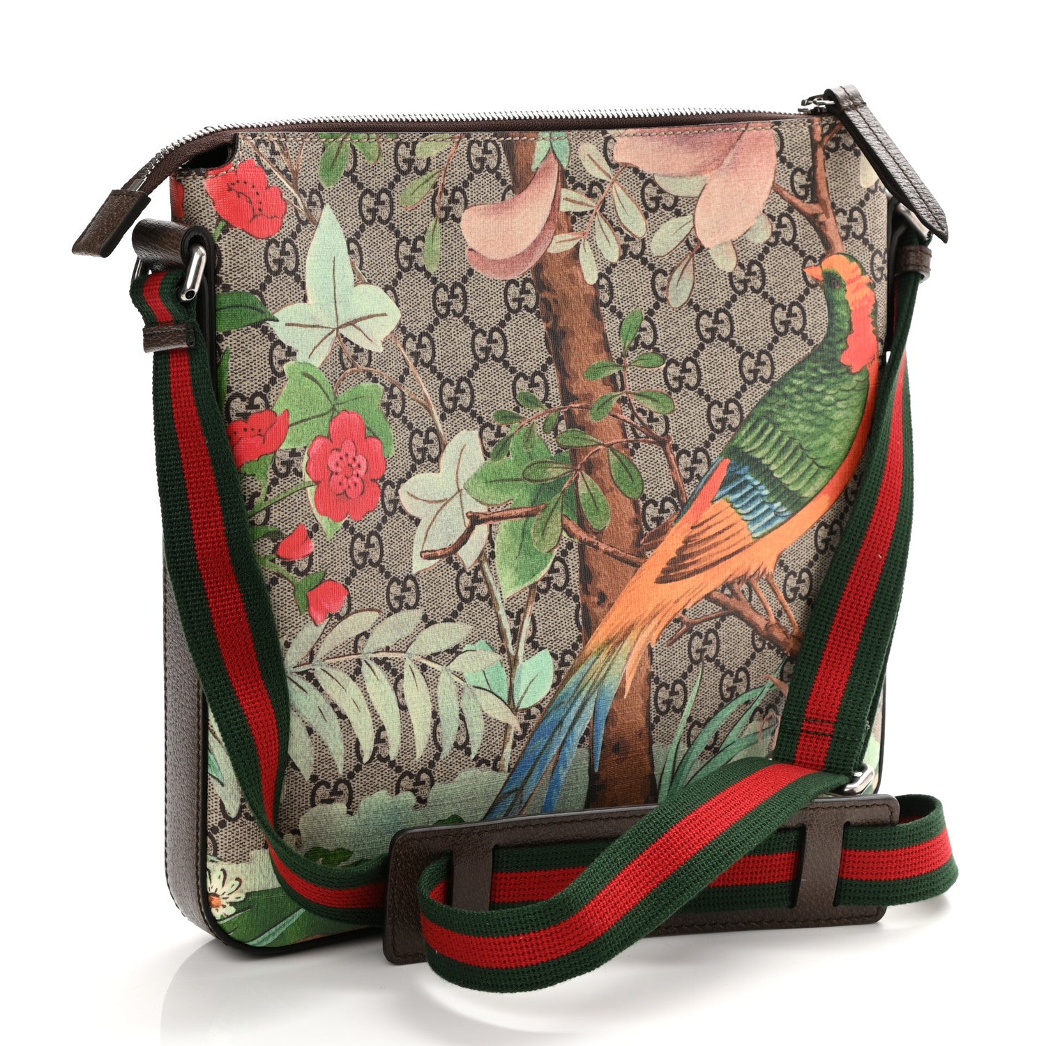 Gucci GG Supreme Monogram Tian Web Medium Flat Messenger Beige Multicolor New Acero 3 of 10