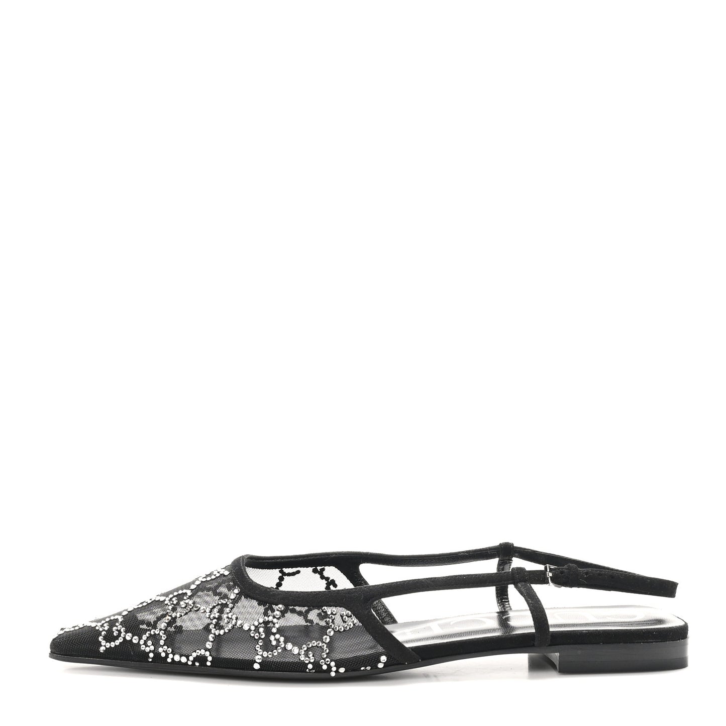 Tela Retino Kid Scamosciato Crystal GG Monogram Square Demi Ballet Flats 40 Black