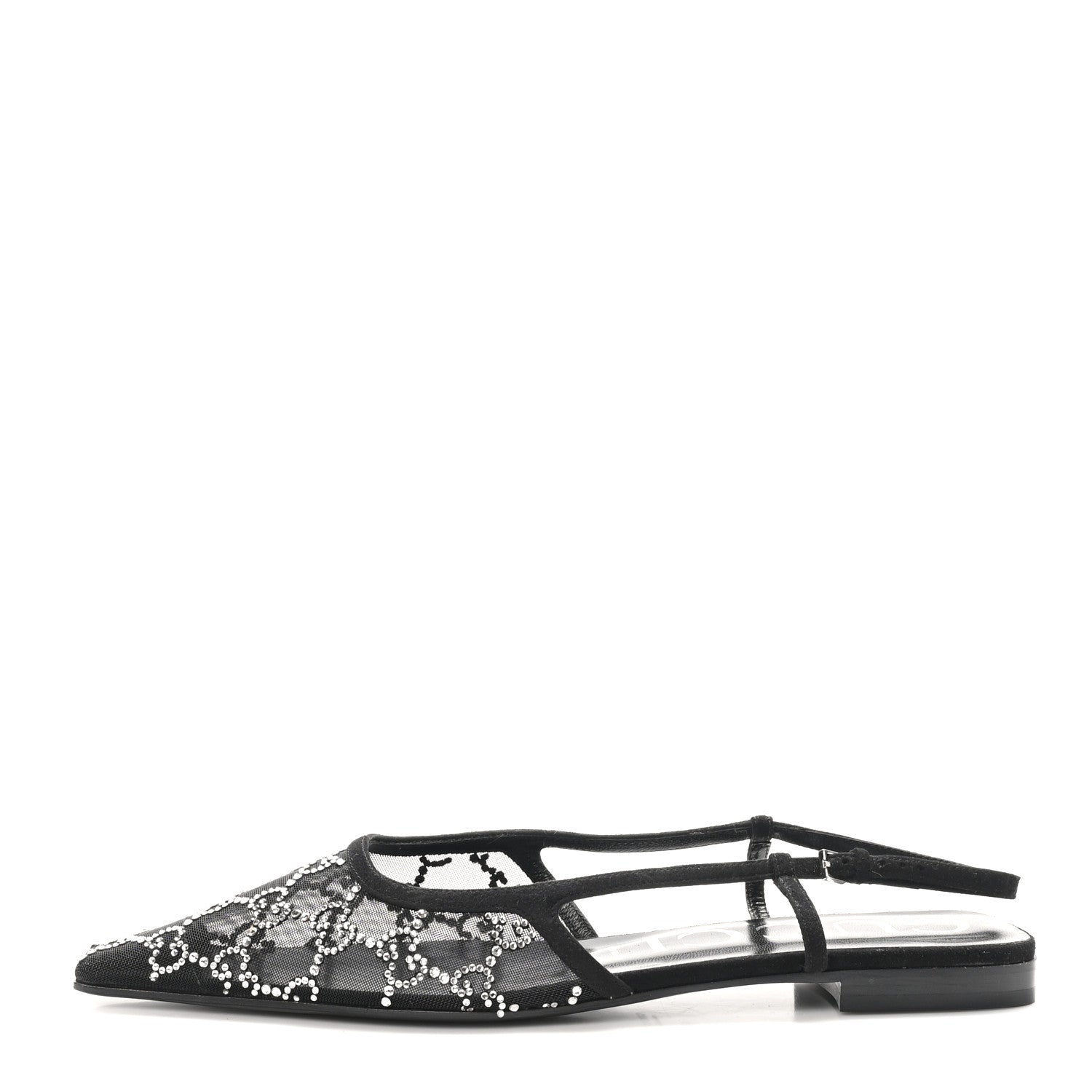 Gucci Tela Retino Kid Scamosciato Crystal GG Monogram Square Demi Ballet Flats 40 Black 1 of 9