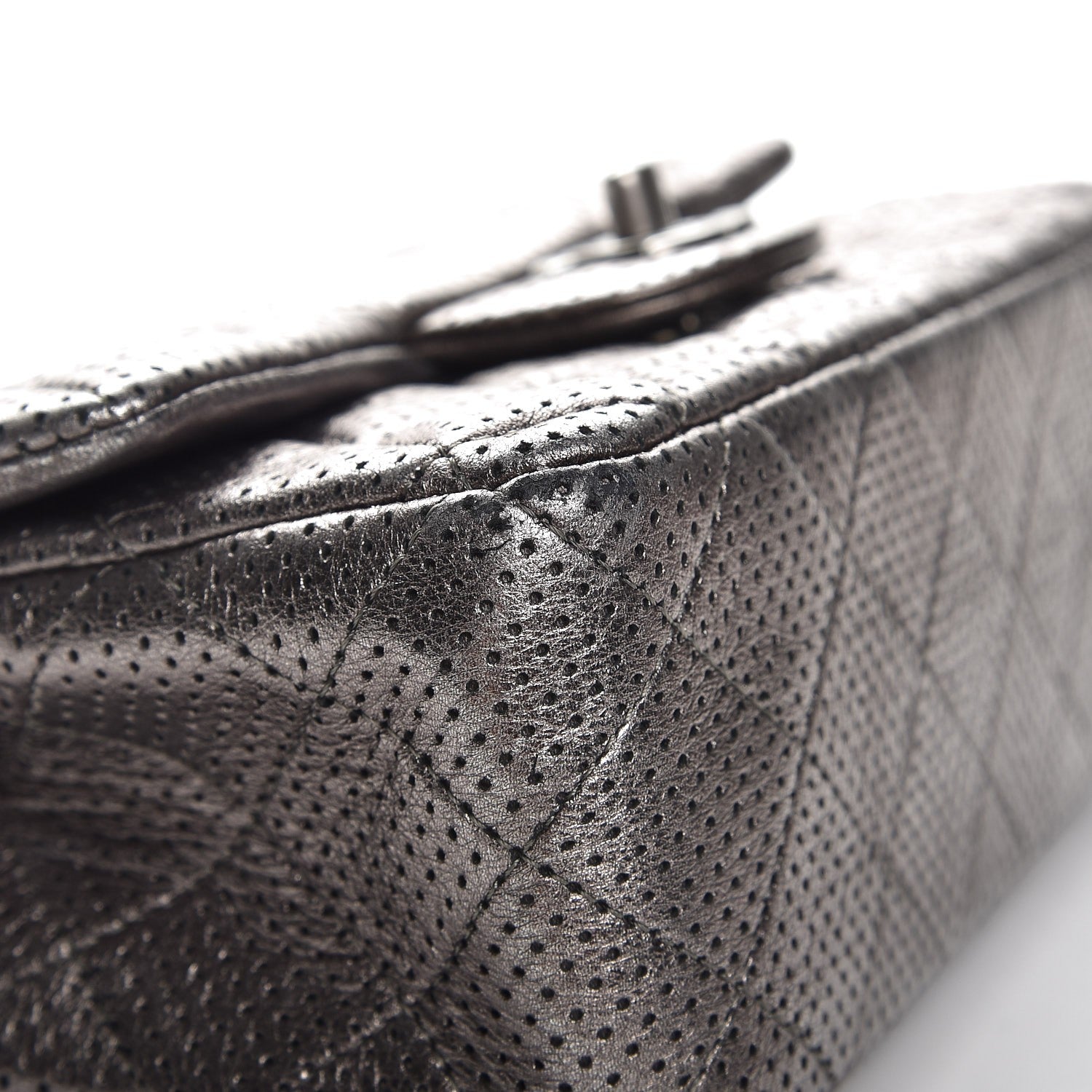Chanel Metallic Lambskin Perforated Mini Rectangular Flap Grey 8 of 12
