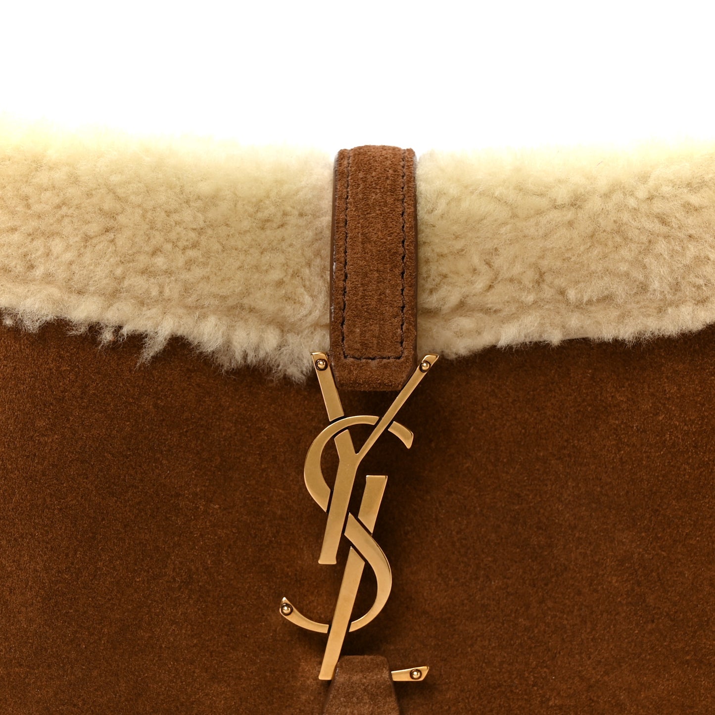 Suede Calfskin Shearling Le 5 A 7 Hobo Dark Cigar Natural Beige