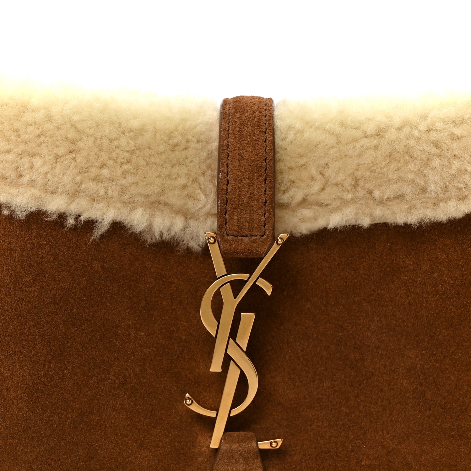 Saint Laurent Suede Calfskin Shearling Le 5 A 7 Hobo Dark Cigar Natural Beige 9 of 11