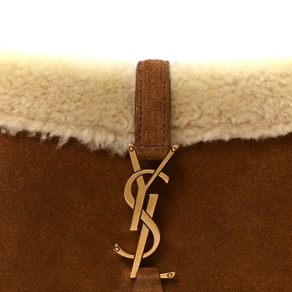 Saint Laurent Suede Calfskin Shearling Le 5 A 7 Hobo Dark Cigar Natural Beige 9 of 11