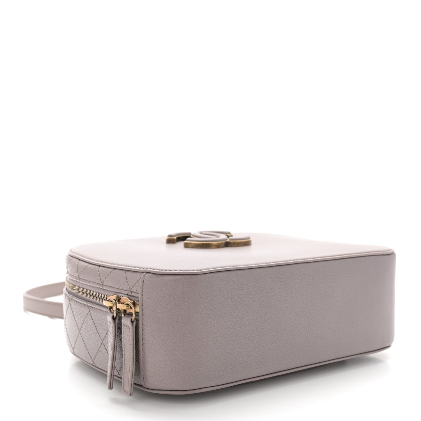 Shiny Calfskin Goatskin Quilted Coco Curve Vanity Grey
