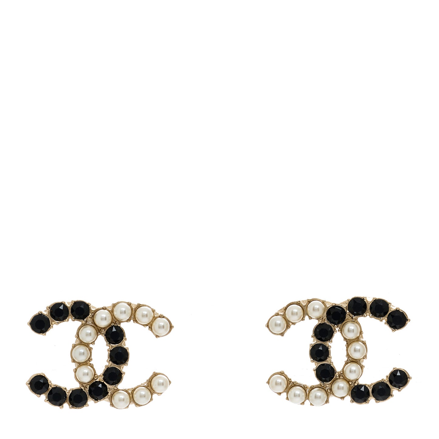 Crystal Pearl CC Dazzling Domino Earrings Gold Black