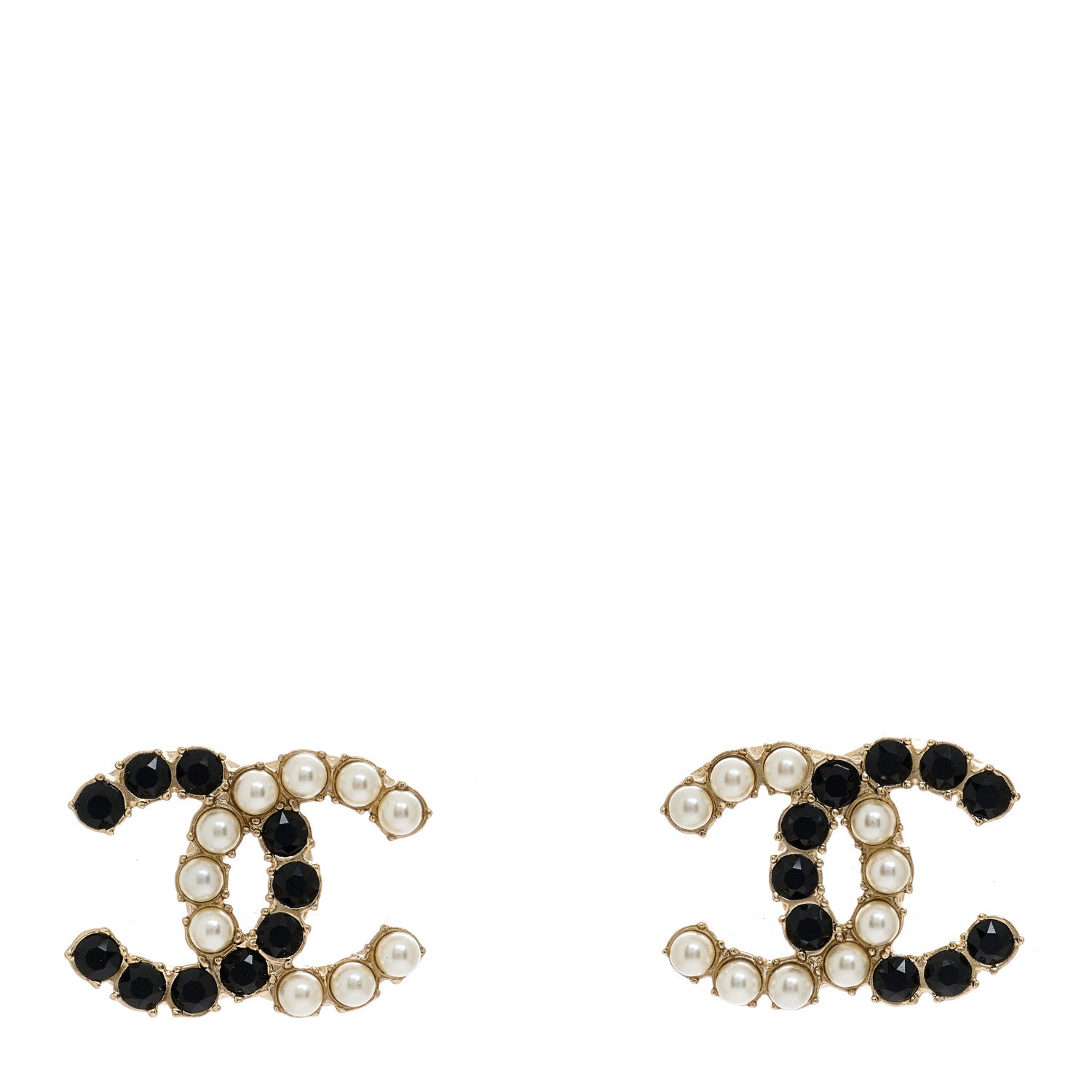 Chanel Crystal Pearl CC Dazzling Domino Earrings Gold Black 1 of 4