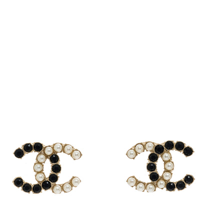 Chanel Crystal Pearl CC Dazzling Domino Earrings Gold Black 1 of 4