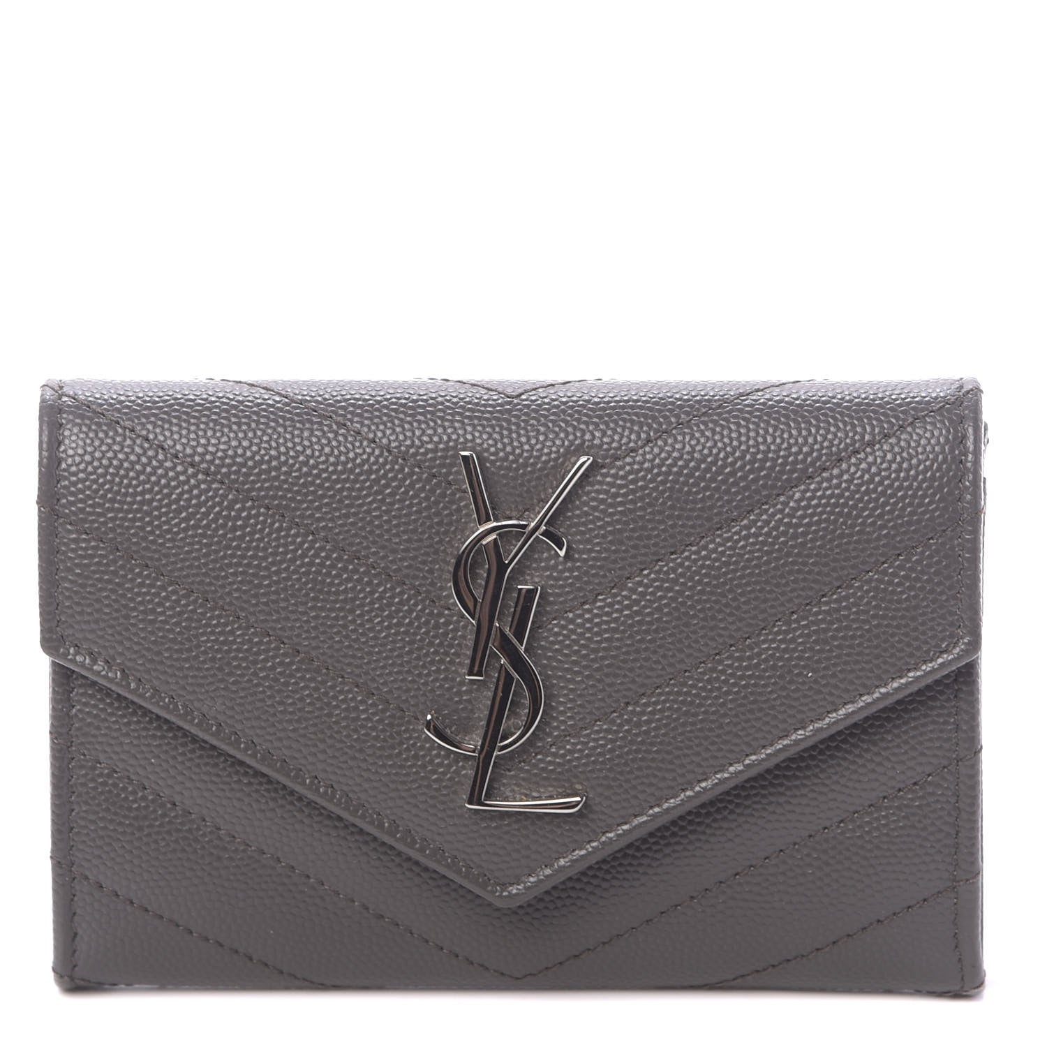 Saint Laurent Grain De Poudre Matelasse Chevron Small Monogram Envelope Wallet Earth 1 of 10
