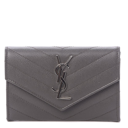 Saint Laurent Grain De Poudre Matelasse Chevron Small Monogram Envelope Wallet Earth 1 of 10