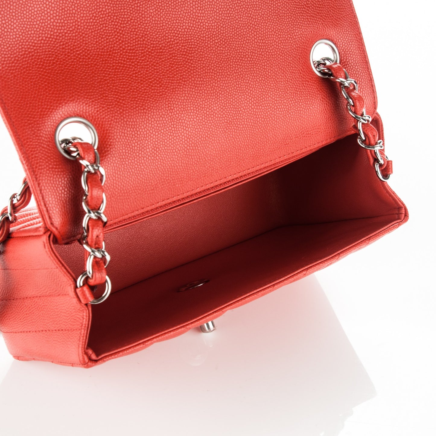 Caviar Chevron Quilted Mini Rectangular Flap Red