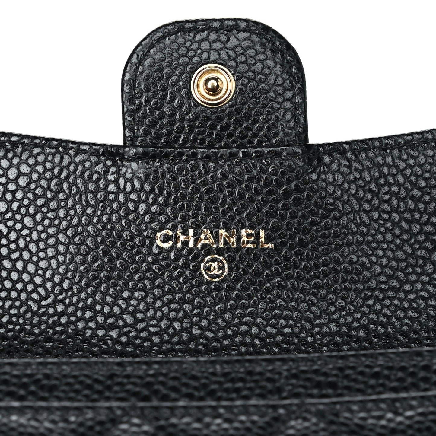 Caviar Quilted Flap Card Holder Wallet Black