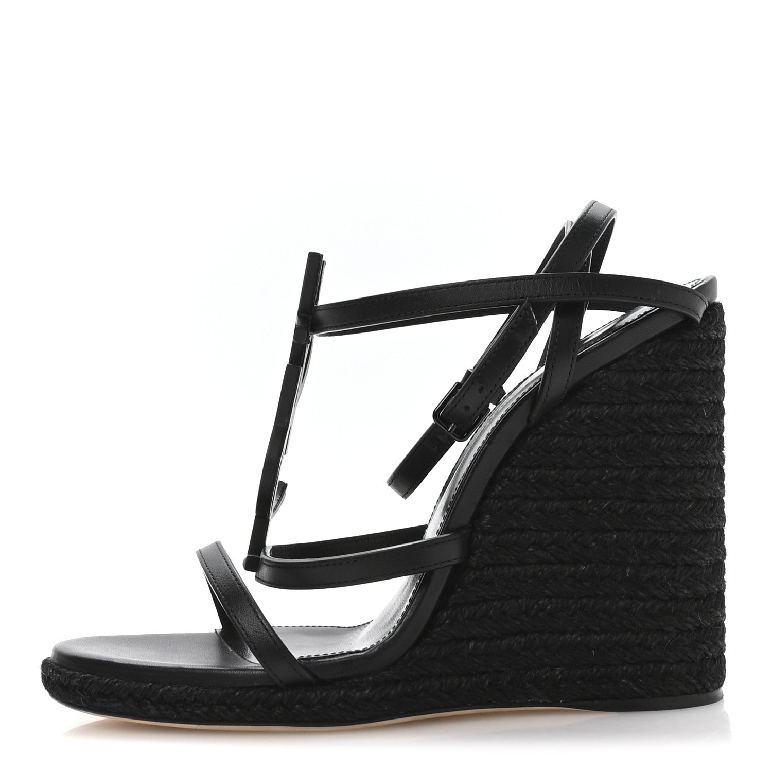Saint Laurent Calfskin Cassandra Espadrille 105mm Wedges 37 Black 1 of 9