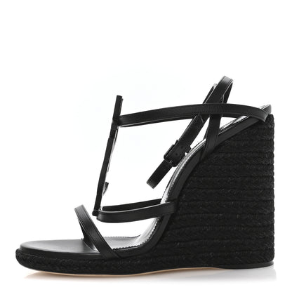 Saint Laurent Calfskin Cassandra Espadrille 105mm Wedges 37 Black 1 of 9