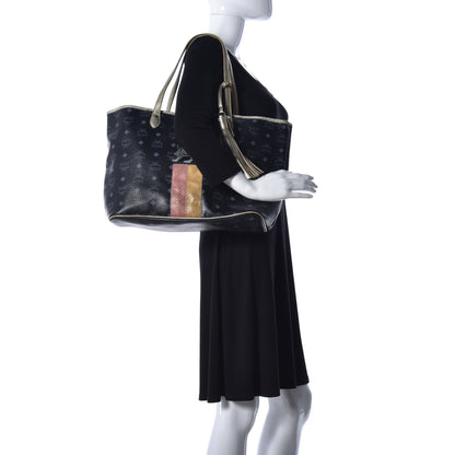 MCM Visetos Striped Munich Lion Tote Black 3 of 13