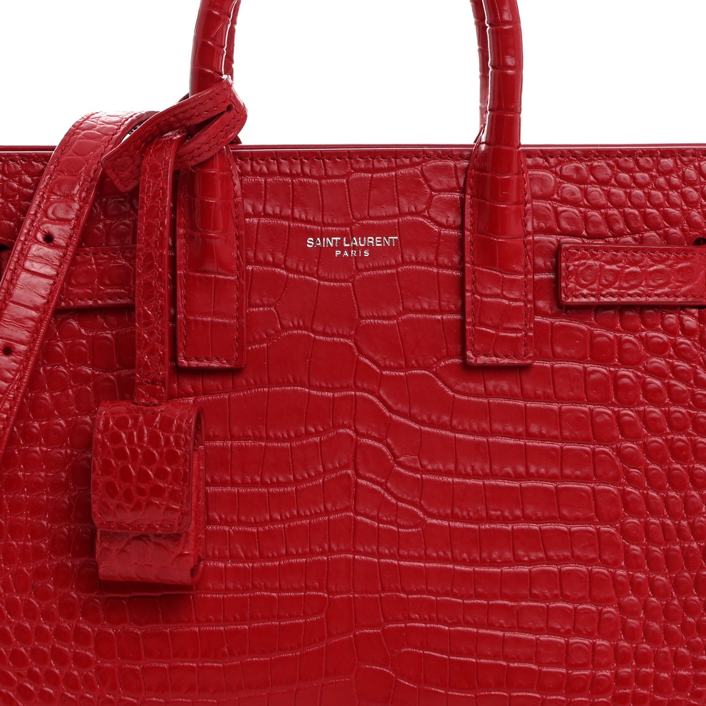 Calfskin Crocodile Embossed Nano Sac De Jour Red