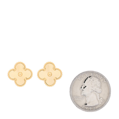 Van Cleef & Arpels 18K Yellow Gold Guilloche Vintage Alhambra Earrings 2 of 8