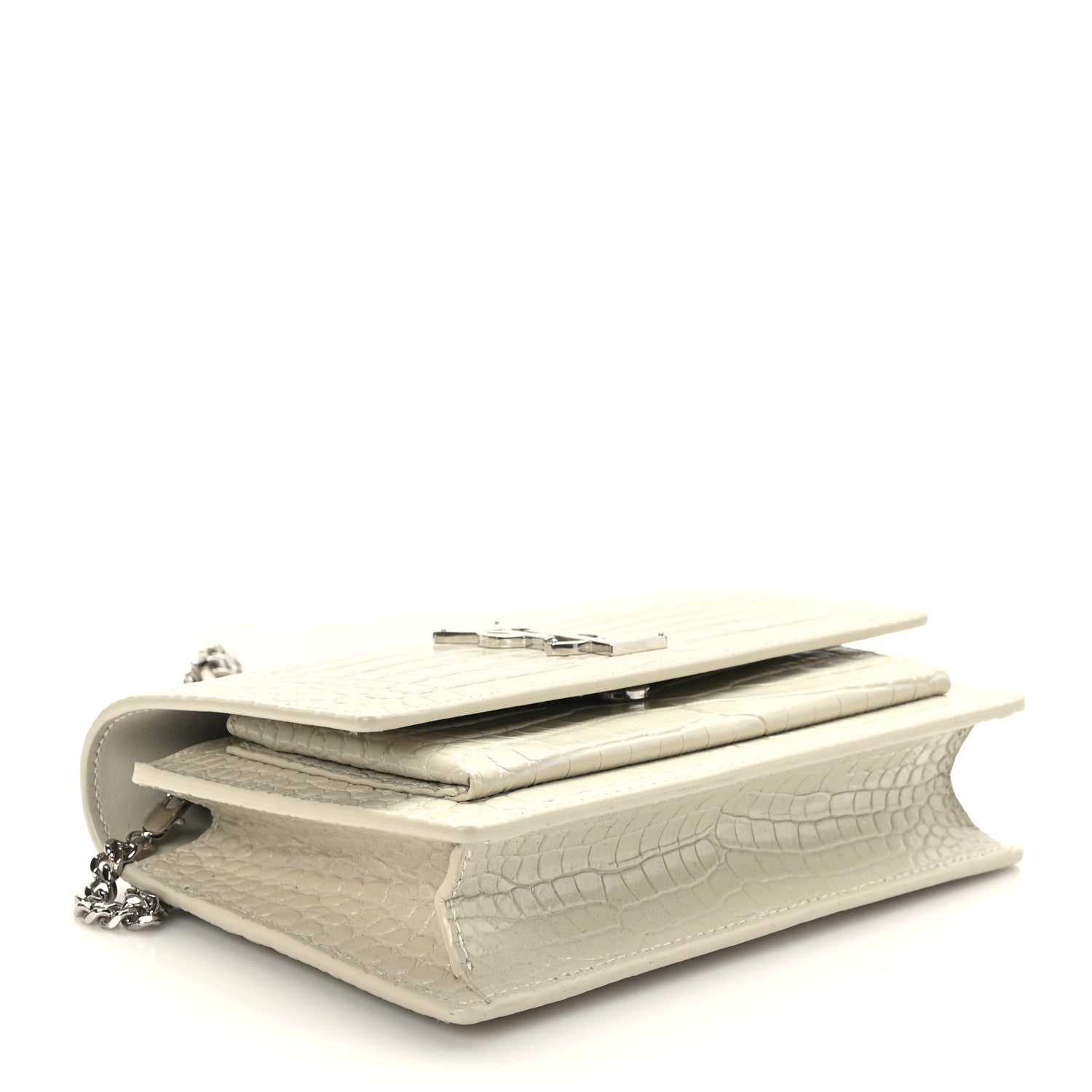 Saint Laurent Calfskin Crocodile Embossed Monogram Sunset Chain Wallet Blanc Vintage 4 of 8