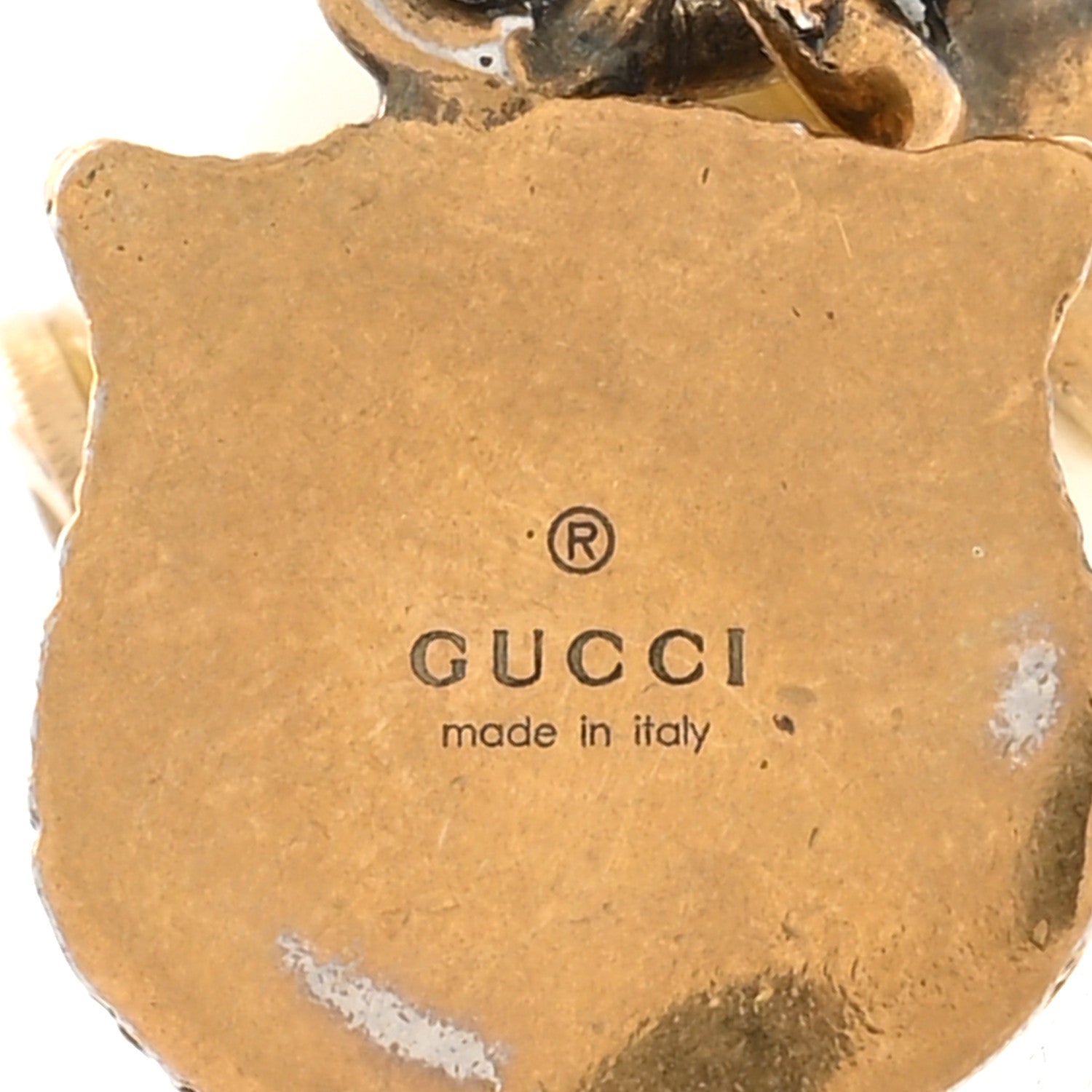 Gucci Metal Crystal Resin Pearl Feline Clip On Earrings Aged Gold 4 of 4