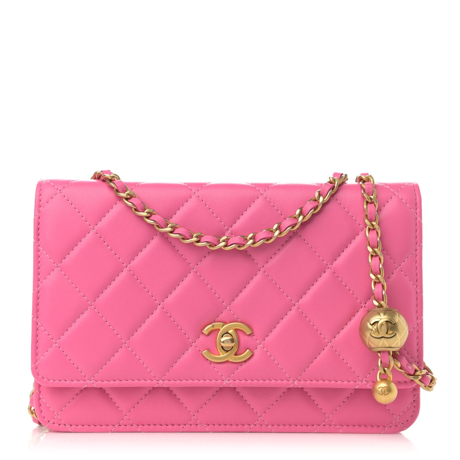 Chanel Lambskin Quilted CC Pearl Crush Wallet on Chain WOC Pink 1 of 13