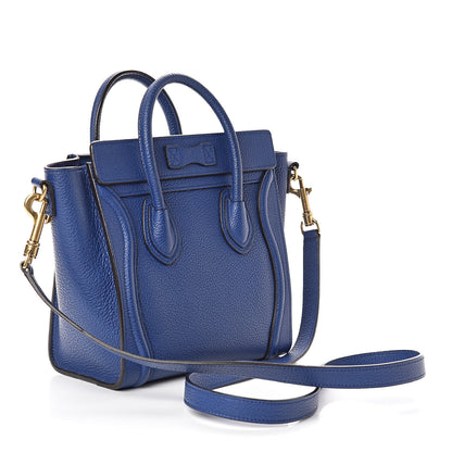 Celine Drummed Calfskin Nano Luggage Indigo 3 of 9