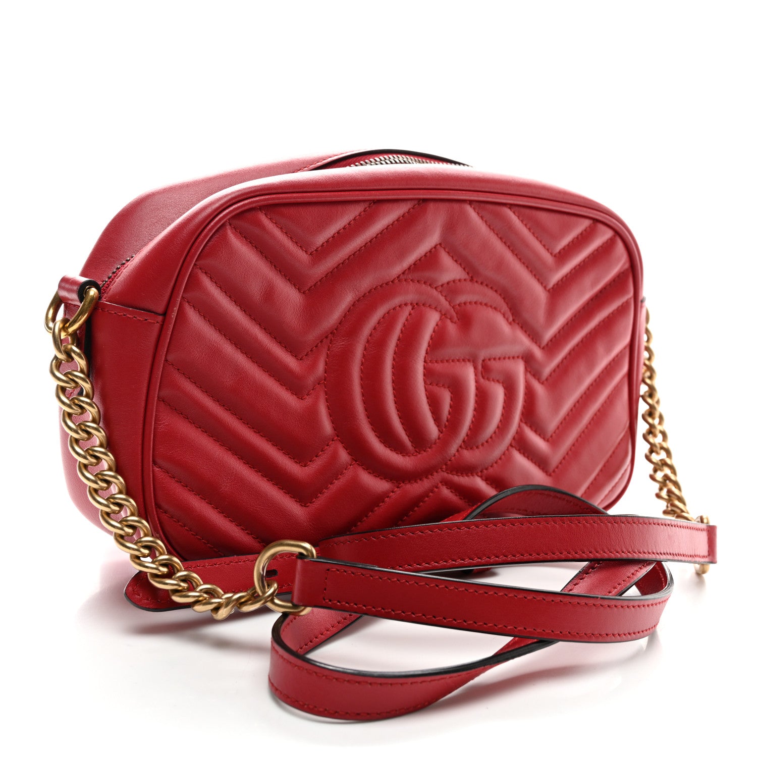 Gucci Calfskin Matelasse Small GG Marmont Chain Shoulder Bag Hibiscus Red 3 of 10