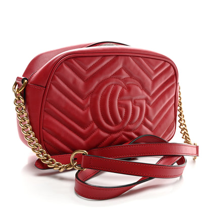 Gucci Calfskin Matelasse Small GG Marmont Chain Shoulder Bag Hibiscus Red 3 of 10