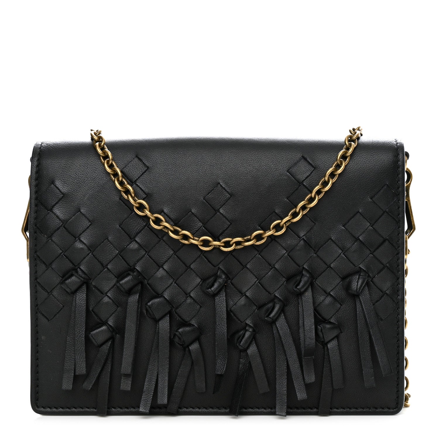 Bottega Veneta Nappa Intrecciato Fringe Chain Wallet Black 1 of 15