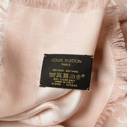 Louis Vuitton Silk Wool Monogram Denim Shawl Pink 5 of 5