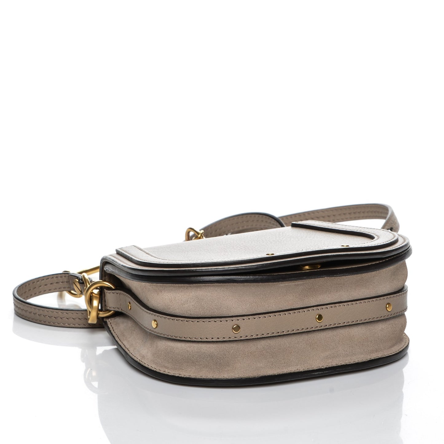 Calfskin Suede Small Nile Bracelet Bag Motty Grey
