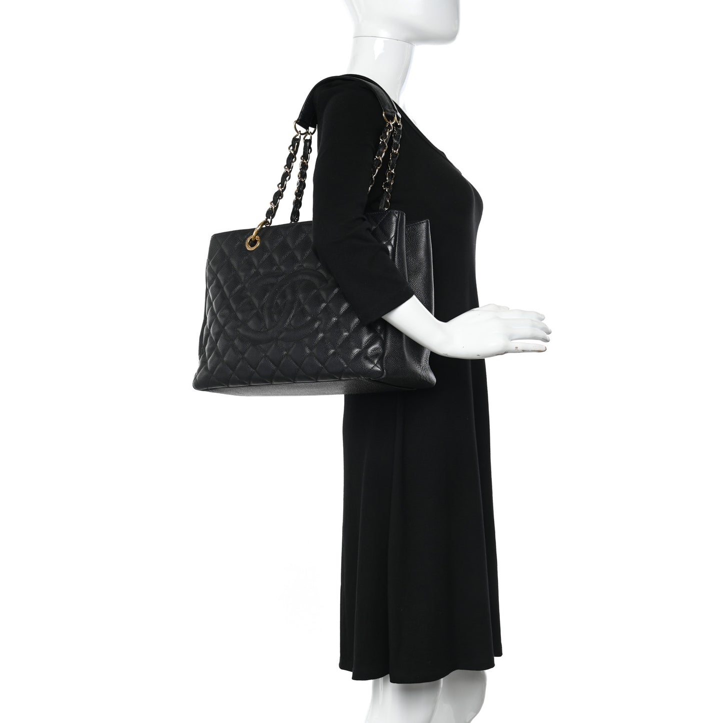 Caviar Quilted Grand Shopping Tote GST Black