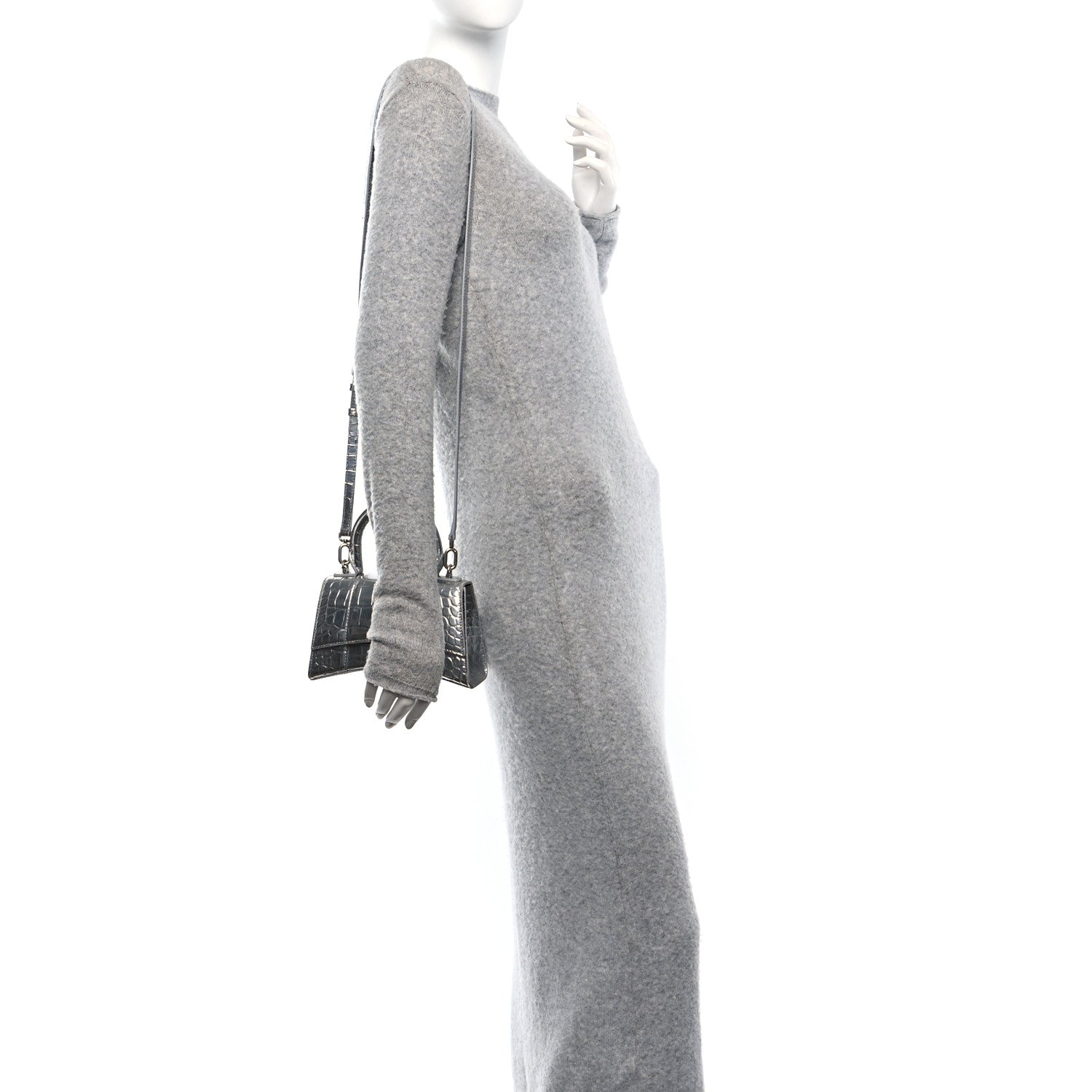Balenciaga Metallic Calfskin Crocodile Embossed Hourglass Top Handle Bag XS Silver 2 of 9