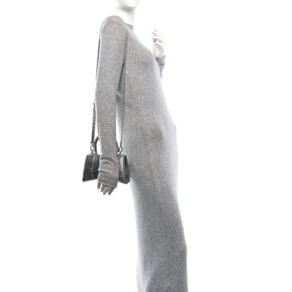Balenciaga Metallic Calfskin Crocodile Embossed Hourglass Top Handle Bag XS Silver 2 of 9
