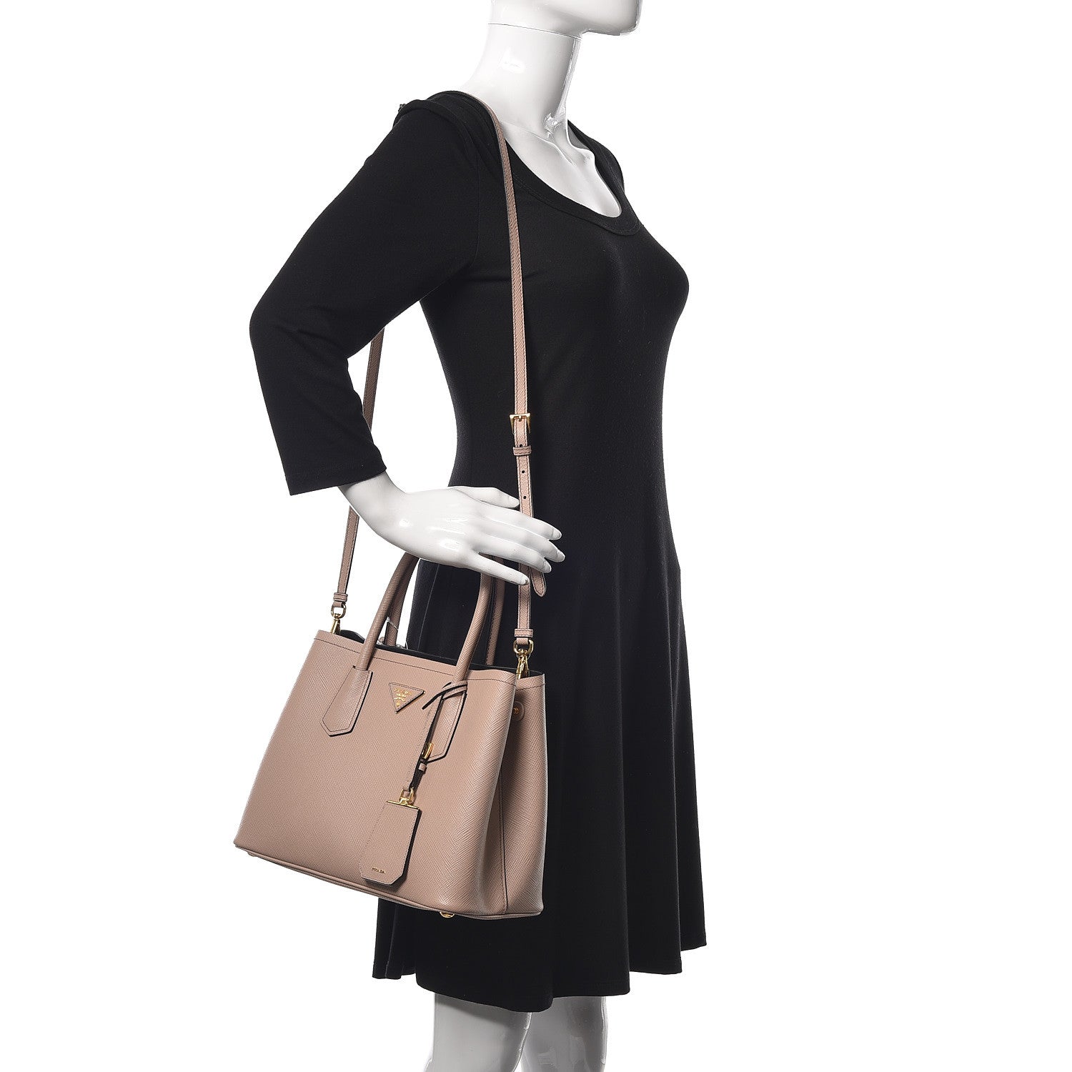 Prada Saffiano Cuir Small Double Bag Cammeo Black 3 of 10