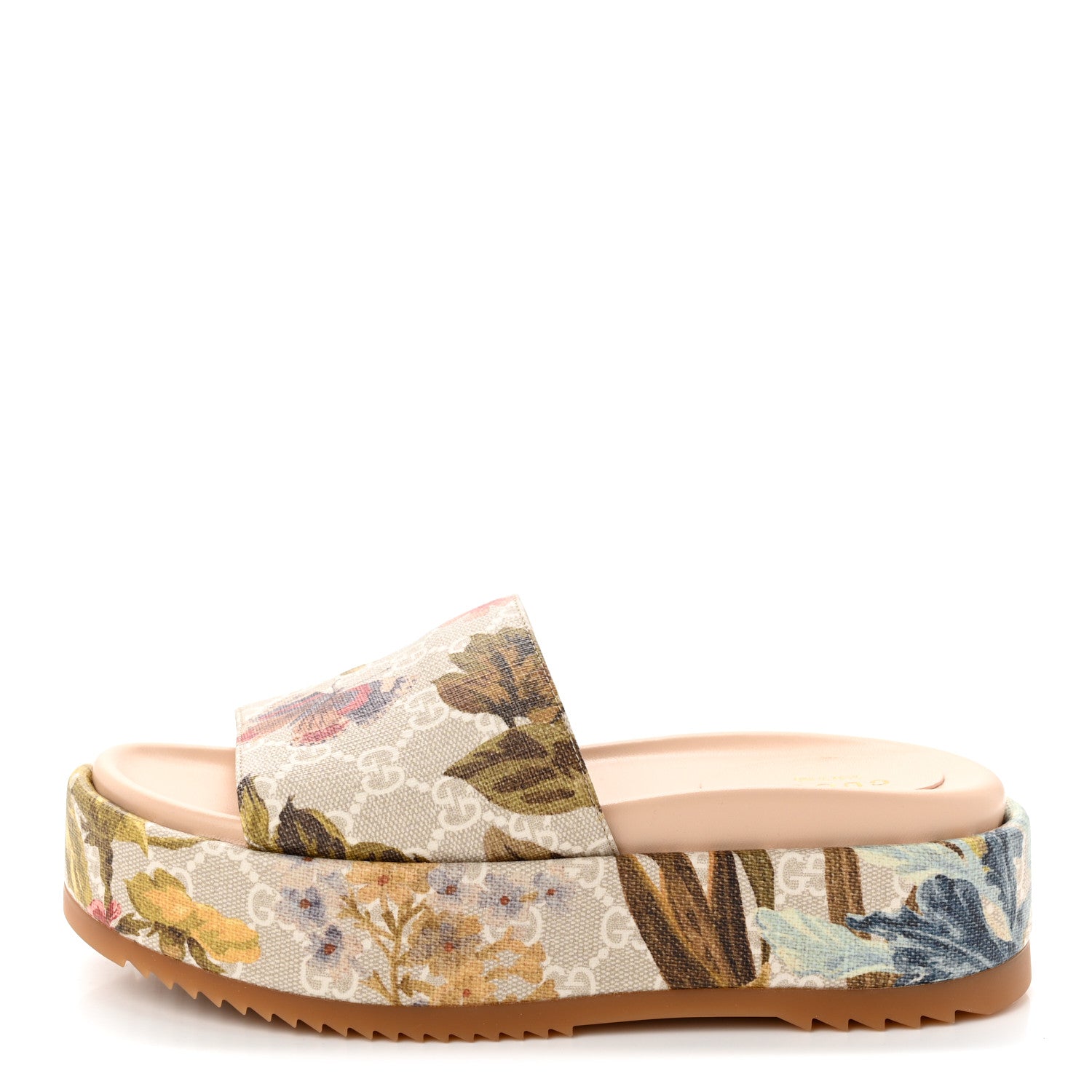 Gucci GG Supreme Monogram Water Flora Angelina Platform Slide Sandals 36.5 Beige White Multicolor 1 of 8