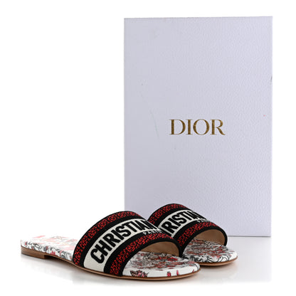 Christian Dior Canvas Coeur Des Curiosites Embroidered Dway Flat Slide Sandals 36.5 Multicolor 10 of 10