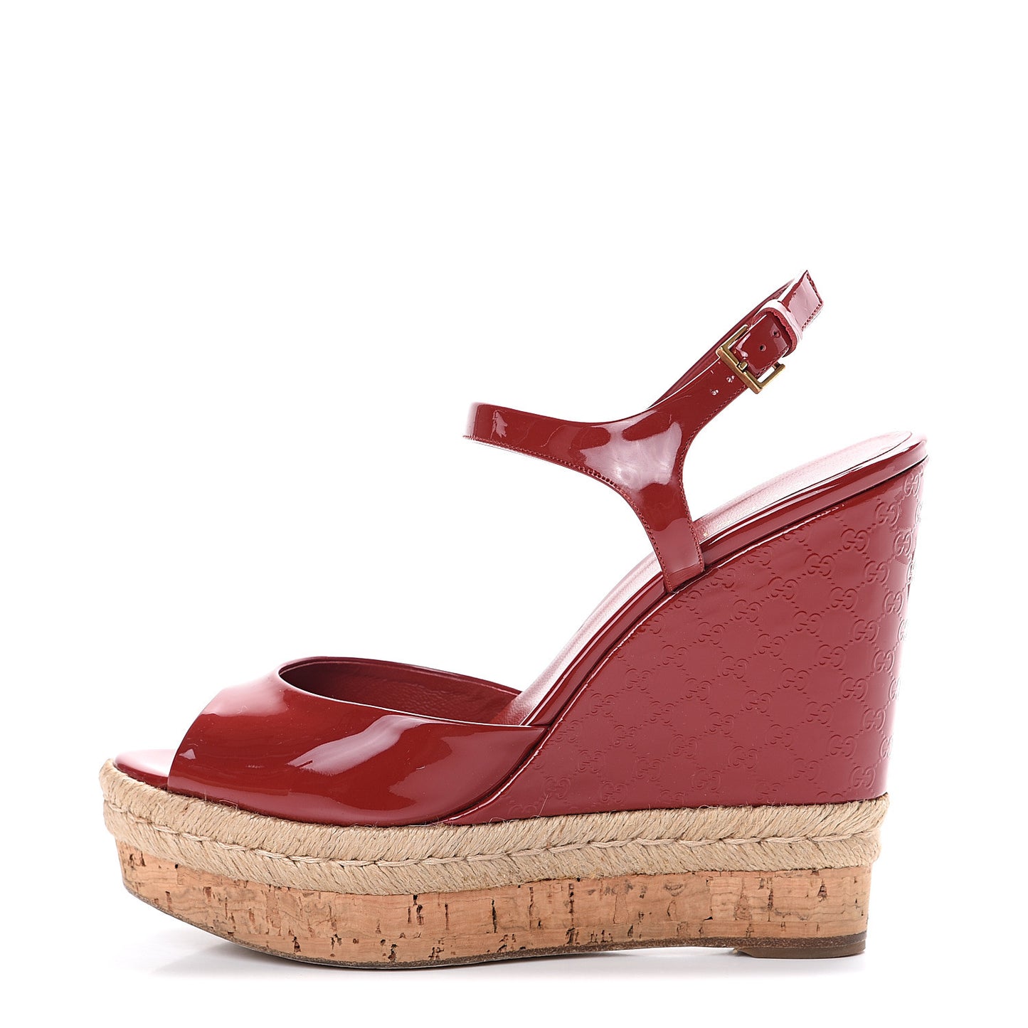 Patent Microguccissima Espadrille Wedge Sandals 39.5 Red