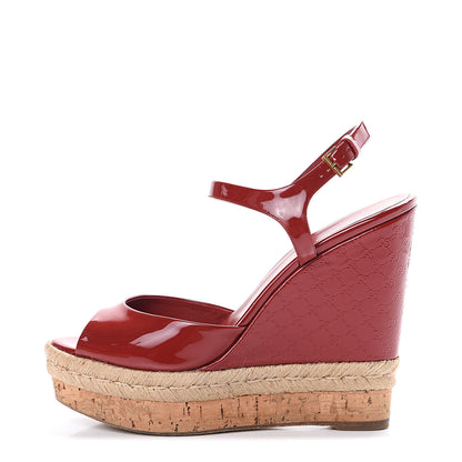 Gucci Patent Microguccissima Espadrille Wedge Sandals 39.5 Red 2 of 12