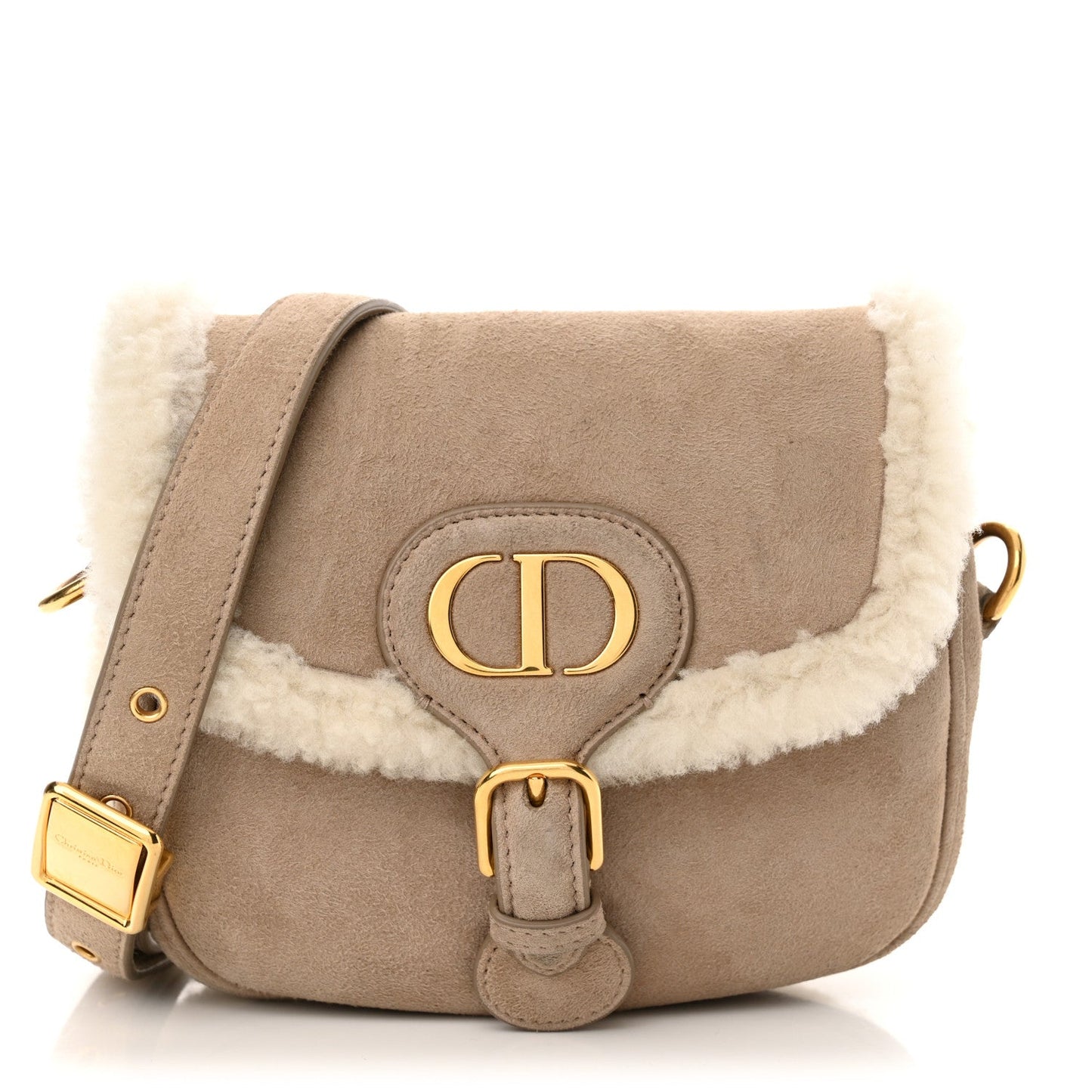 Suede Shearling Small Bobby Flap Beige