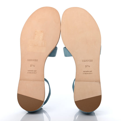 Hermes Suede Goatskin Santorini Sandals 37.5 Bleu Littoral 5 of 8