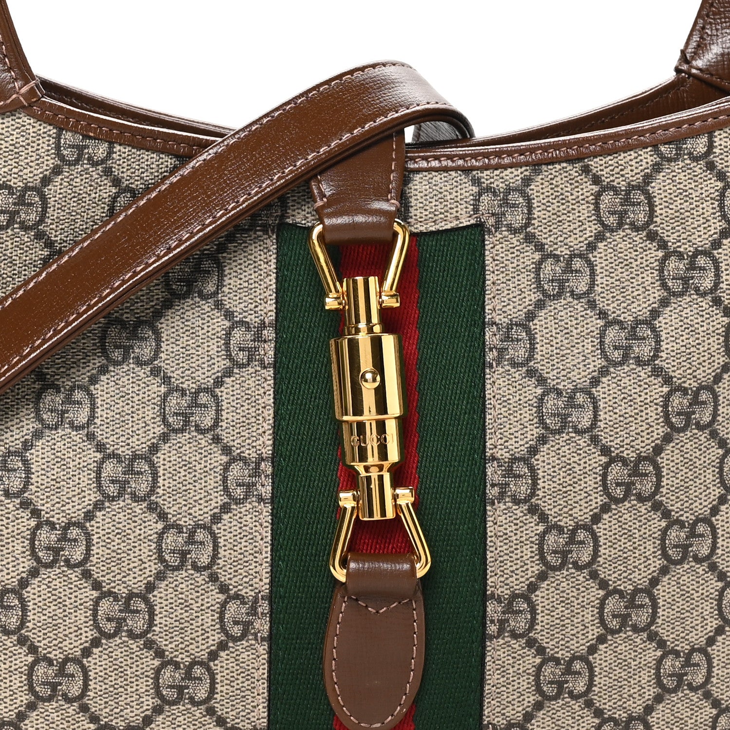 Gucci GG Supreme Monogram Azalea Calfskin Web Small Jackie 1961 Hobo Beige Ebony Brown Sugar 8 of 10
