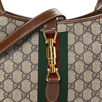 Gucci GG Supreme Monogram Azalea Calfskin Web Small Jackie 1961 Hobo Beige Ebony Brown Sugar 8 of 10