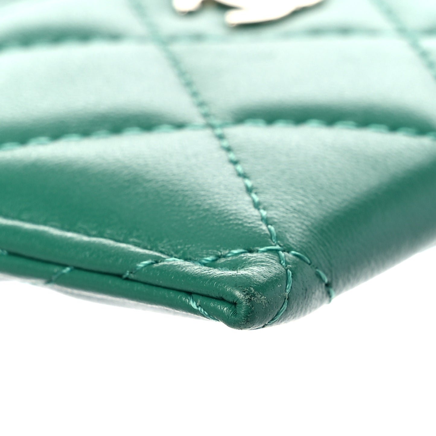 Lambskin Quilted Card Holder Green