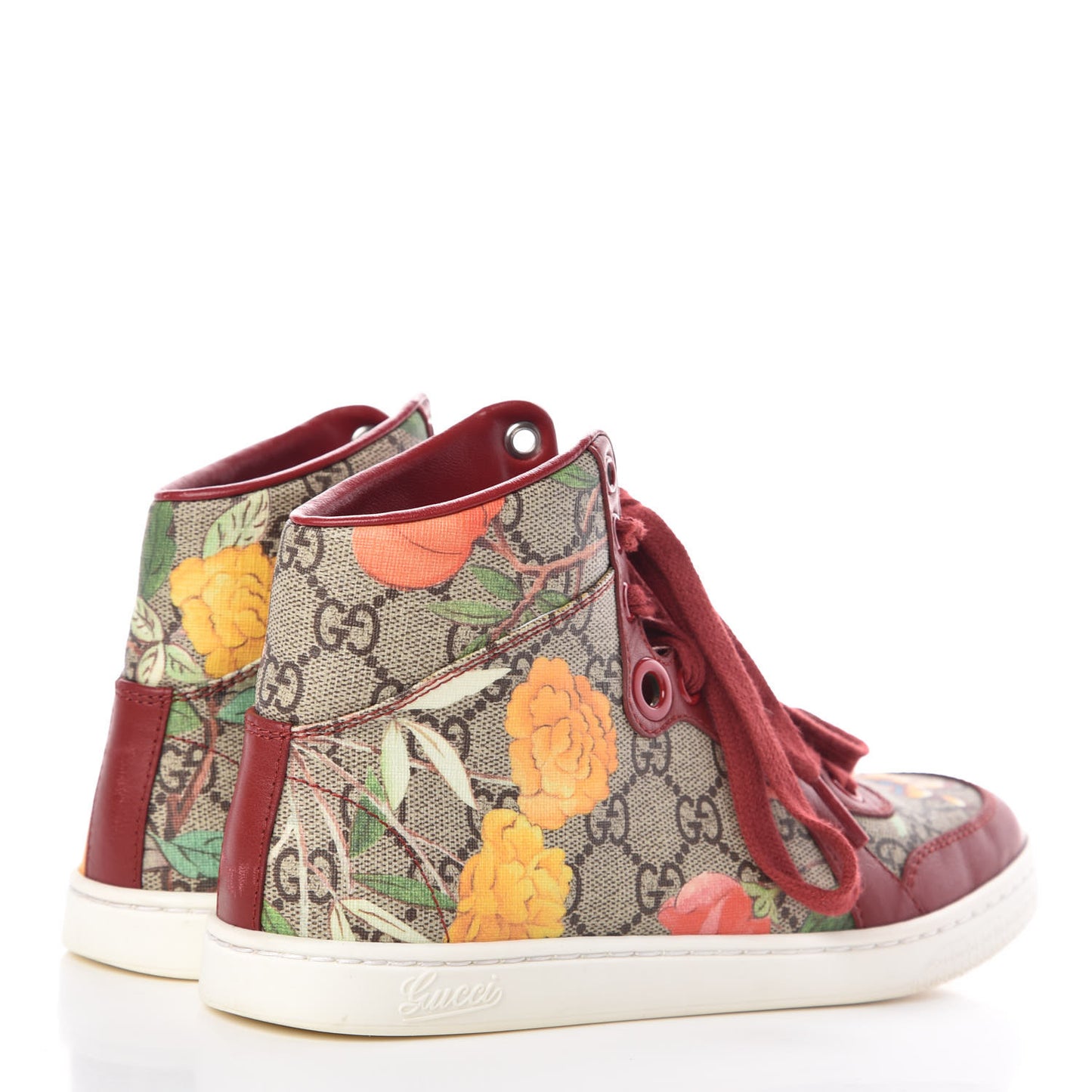 GG Supreme Monogram Tian Womens High Top Sneakers 34 Beige Multicolor Red