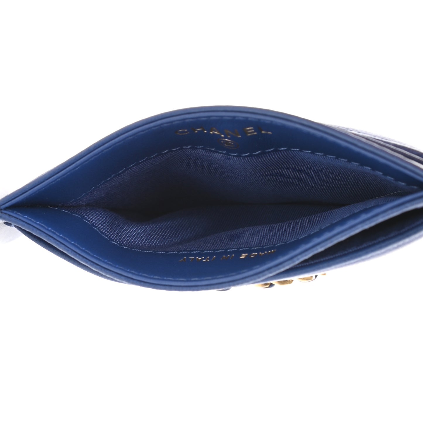 Shiny Goatskin Quilted Chanel 19 Card Holder Dark Blue